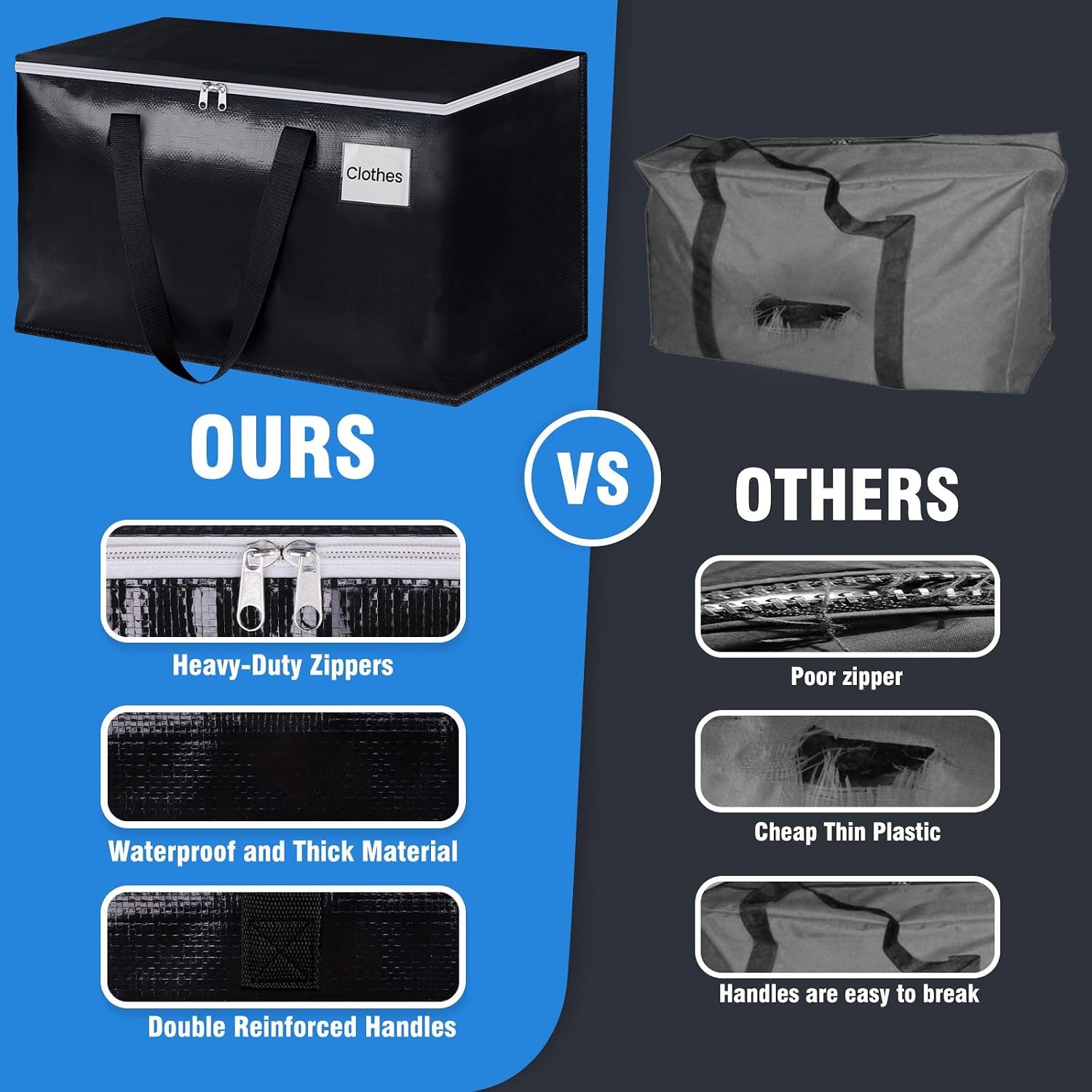 Collapsible Moving Bags - Heavy Duty Boxes With Zippers And Handles, Space Saving Packing Totes For Moving Supplies Storage (93L, 6-Pack, Black)