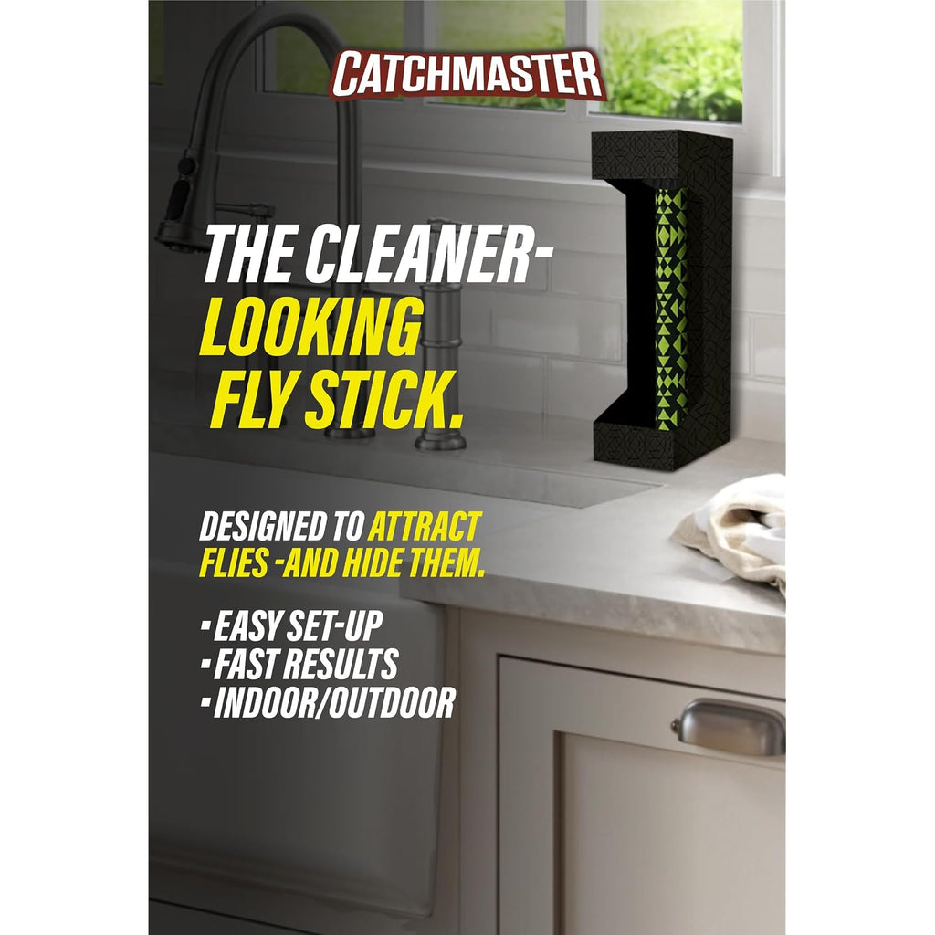 Catchmaster Fly Stick 4-Pack, Sticky Hanging Fly Traps Indoor & Outdoor | High-Contrast Design Attracts And Hides Flies; Unscented; Captures Flies, Gnats & Insects; Heavy Duty Glue; Hang Or Stand