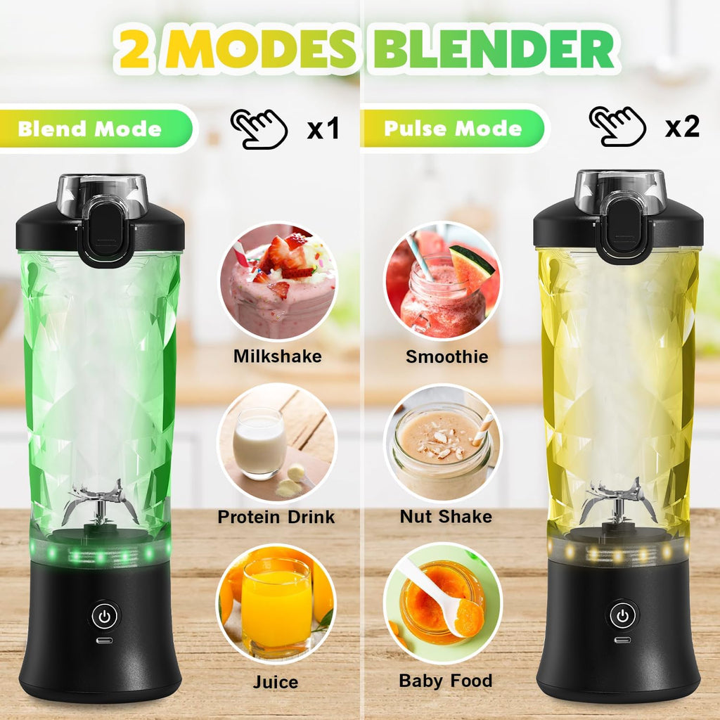 Portable Blender Personal Juicer For Shakes Smoothies With Insulated Sleeve | 20 Oz Electric Protein Shaker Bottle, Travel Lid, Usb-C Rechargeable, Mini Small Cordless Blender Cup For Kitchen Travel Gym