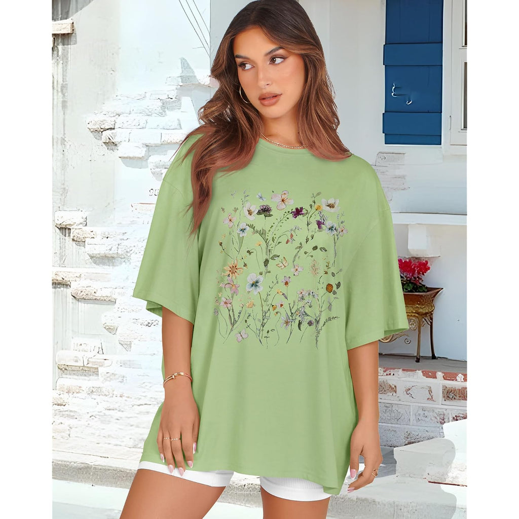 Rosemia Oversized Tshirts For Women Summer Short Sleeve Round Neck Graphic Tee Shirt