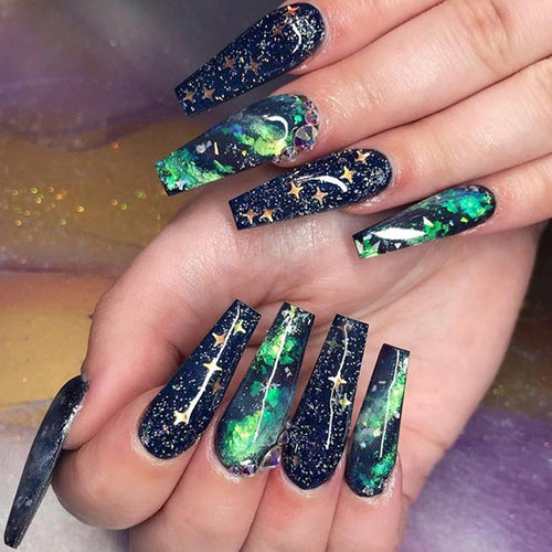 12 Colors Star Nail Art Stickers Glitter Four-Pointed Star Flakes Nail Art Sequins Paillette Confetti Holographic Laser Shining Gel Colorful Nails Decoration DIY Acrylic Nail Supplies Manicure Tips