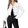 Grabsa Women's Button Down Long Sleeve Cropped Denim Jean Jacket with Pockets