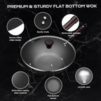 Wok, 13 Inch Carbon Steel Woks & Stir-Fry Pans Nonstick | Pre-Seasoned 5.8Qt Flat Bottom Chinese Wok Paella Pan With Lid,Pfoa/Ptfe Free Cookware Compatible With All Cooktops