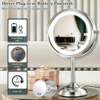 11.8" Extra Large 17" Tall Lighted Makeup Mirror, 1X/5X/10X 3-Sided Magnifying Mirror With 96 Leds, 3 Color Dimmable Lights, 360° Swivel Dual Power Vanity Mirror, Nickel Finish Luxury Gift Box