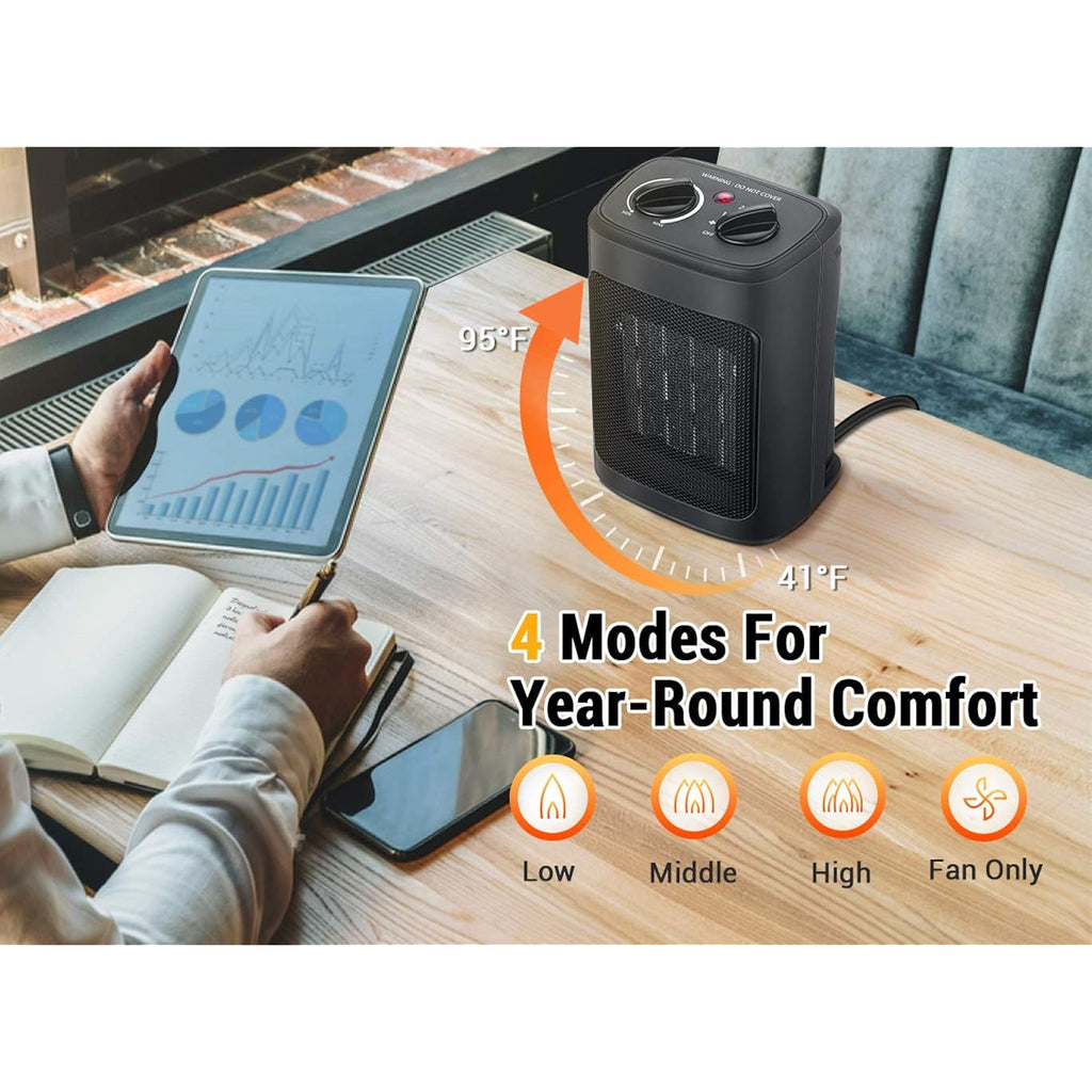 Space Heater, 1500W Electric Heaters Indoor Portable With Thermostat, Ptc Fast Heating Ceramic Room Small Heater With Heating And Fan Modes For Bedroom, Office And Indoor Use