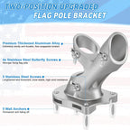 1" Flag Pole Holder For Outside House, Reeron 2-Positions Metal Flagpole Bracket Mounts, Aluminium Rustproof Flag Pole Wall Porch Mounting Brackets With 3 Fixed Holes & Steel Hardwares (Silver-1 Pack)