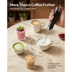 Maestri House Rechargeable Milk Frother With Stepless Speed Control, Lunafro 2.0 Handheld Electric Foam Maker Waterproof Drink Mixer Foamer For Lattes, Cappuccino