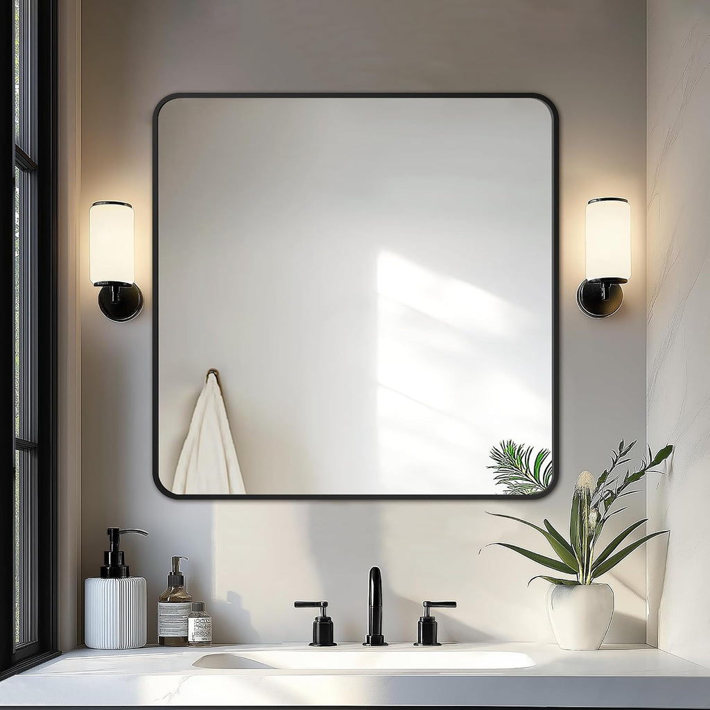 Bathroom Vanity Mirror, Black Framed Bathroom Mirror For Over Sink, High-Definition Bathroom Mirror, Versatile Bathroom Vanity Mirror, Hangs Horizontally Or Vertically(30X30, Black)