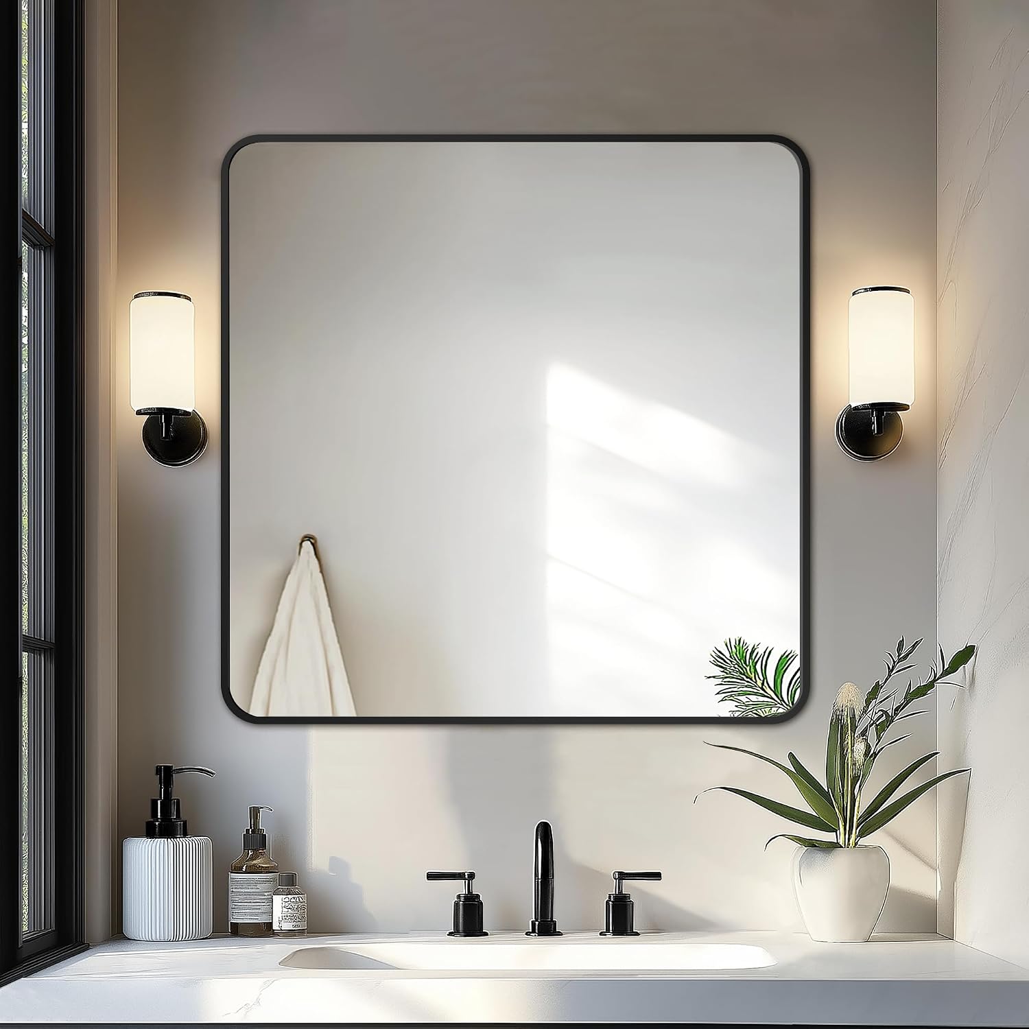 Bathroom Vanity Mirror, Black Framed Bathroom Mirror For Over Sink, High-Definition Bathroom Mirror, Versatile Bathroom Vanity Mirror, Hangs Horizontally Or Vertically(30X30, Black)