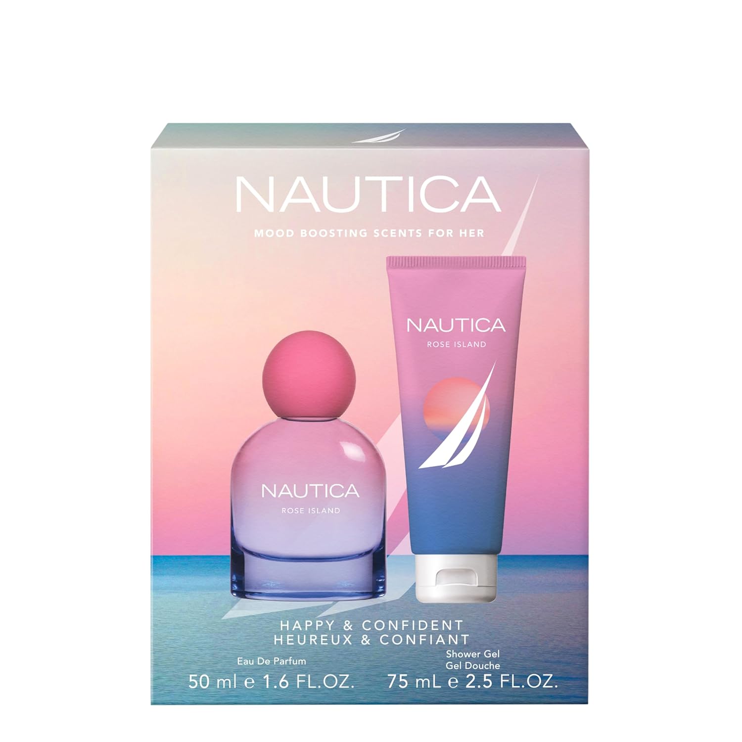 Nautica for Her Rose Island Giftset, 1.6 fl oz EDP + 2.5 fl oz Shower Gel, Notes of Lemon, Rose, and Musk, Women's Fragrance, Long Lasting, Mood-Boosting Fragrance, Vegan Formula