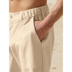 Jemldl Men'S Shorts Casual 7" Cotton Linen Button Elastic Waist Summer Beach Golf Shorts With Multi-Pocket
