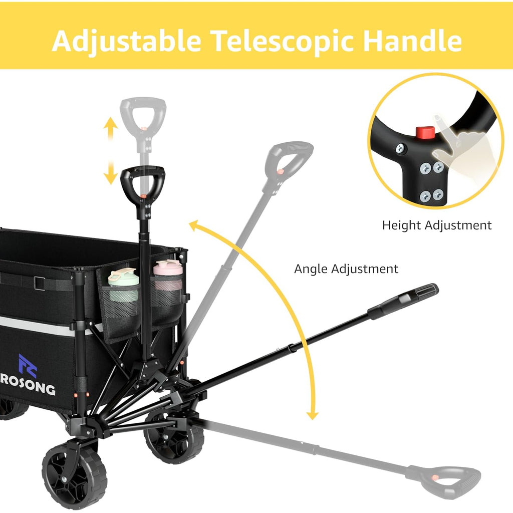 Rosong Collapsible Wagon Cart With Wheels Foldable - Folding Utility Heavy Duty Wagons Carts For Grocery Sports Garden Shopping Camping Wheelbarrows (Black, 120L)