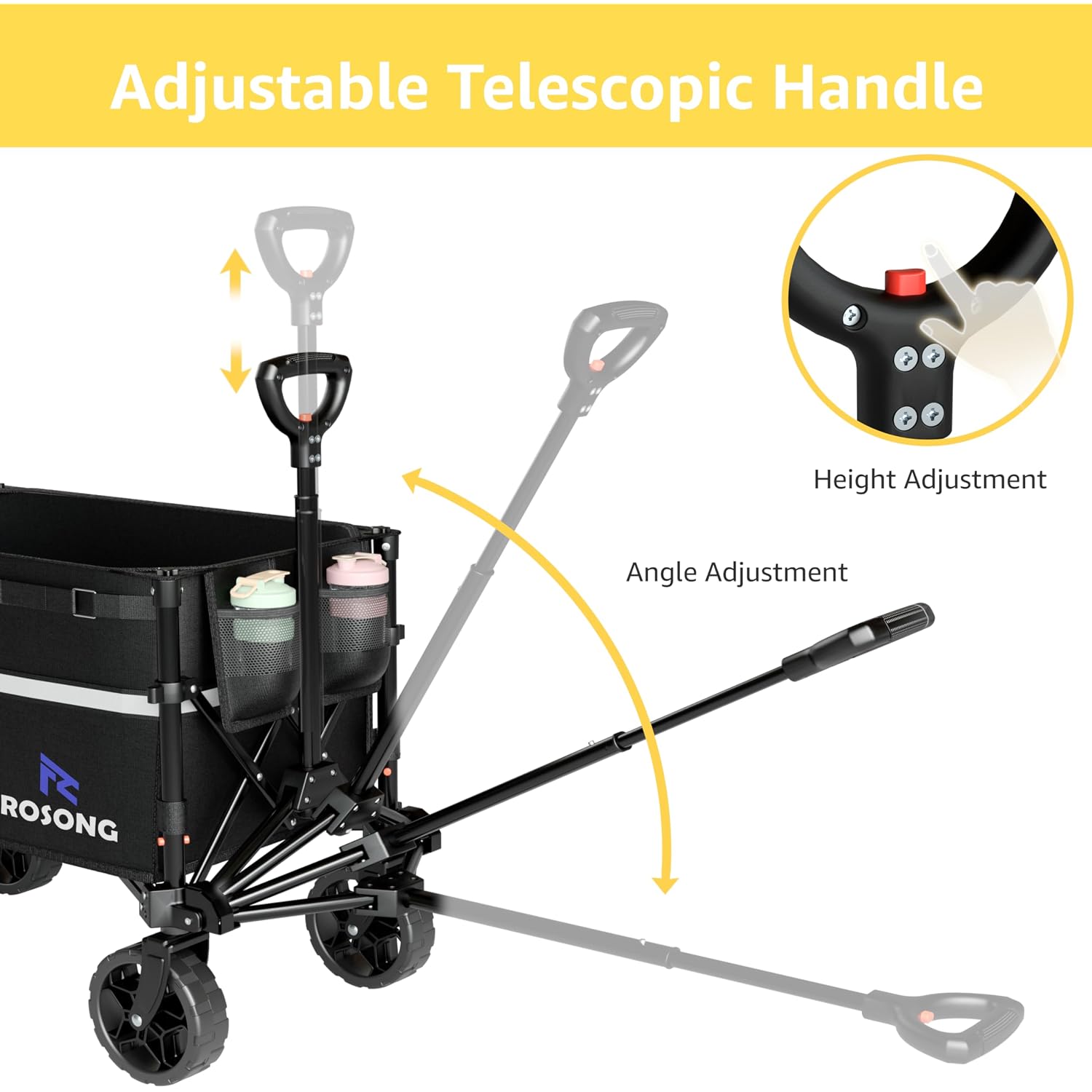 Rosong Collapsible Wagon Cart With Wheels Foldable - Folding Utility Heavy Duty Wagons Carts For Grocery Sports Garden Shopping Camping Wheelbarrows (Black, 120L)