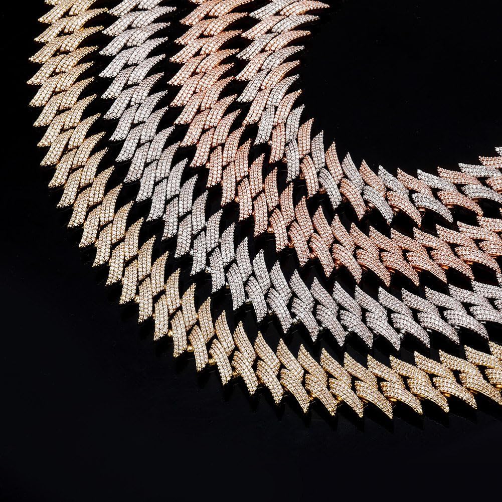 14K Gold Over 925 Silver 20mm Thorn Necklace, Densely Set Moissanite Cuban Chain, Luxurious for Special Celebrations or Achievements,Fathers Day From Wife