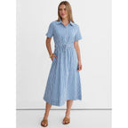 Anrabess Women Summer Short Sleeve Midi Dress, Striped & Gingham, Casual A-Line Button Collar Shirt Dress, Beach & Vacation