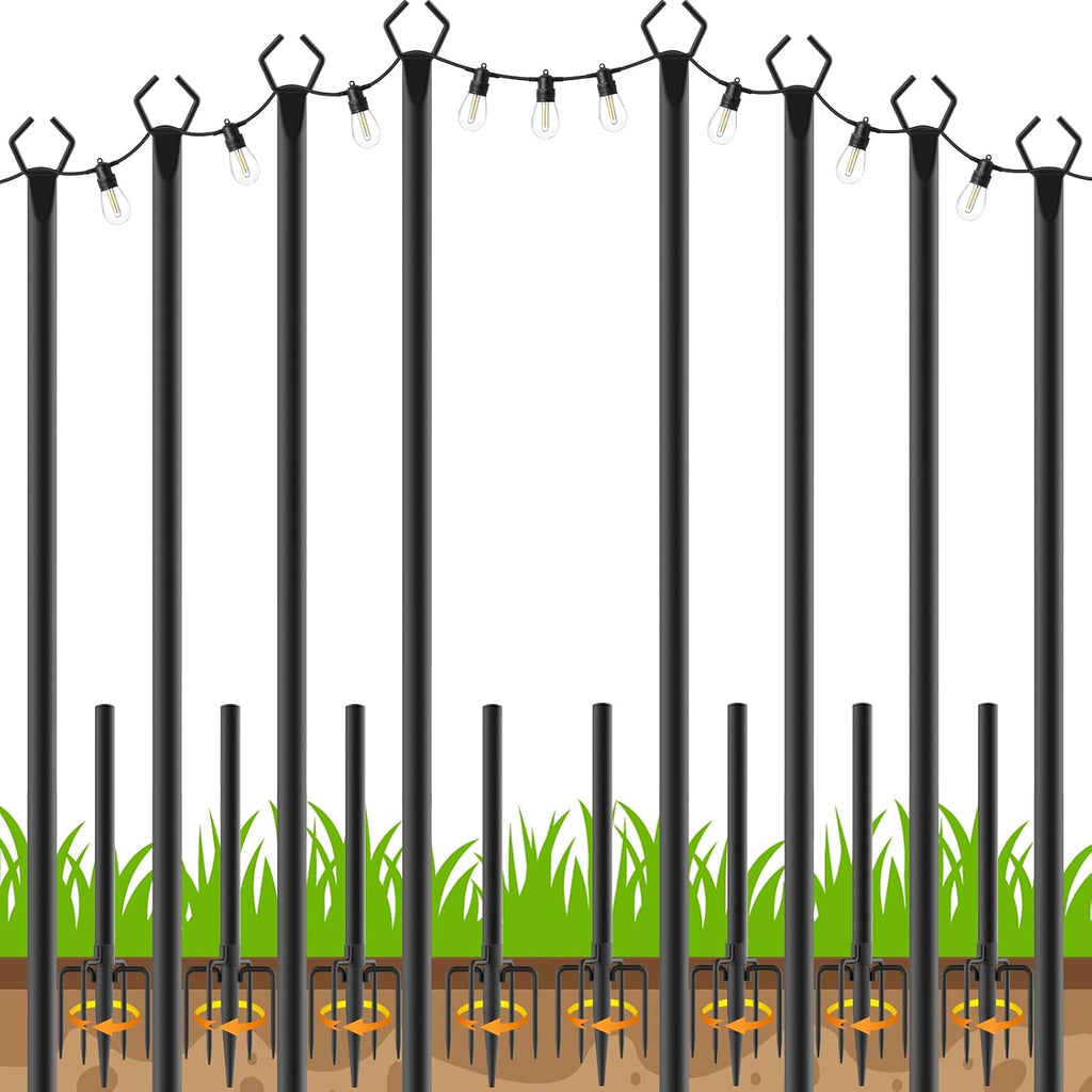Letianpai 8 Pack String Light Poles,10 Ft Metal Poles With Fork For Outdoor String Lights,Outdoor Light Poles With Fork,Poles/Post/Stand For Outside