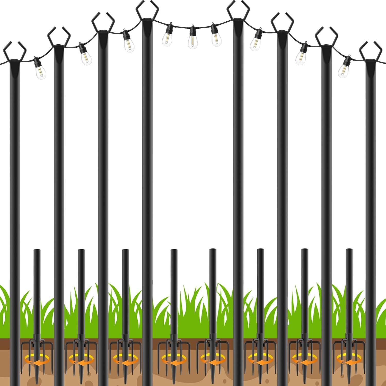 Letianpai 8 Pack String Light Poles,10 Ft Metal Poles With Fork For Outdoor String Lights,Outdoor Light Poles With Fork,Poles/Post/Stand For Outside