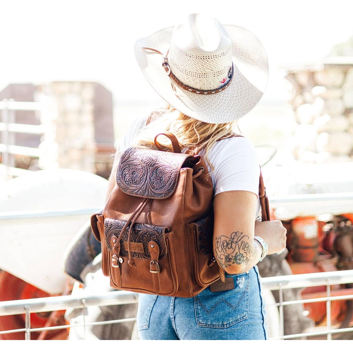 Montana West Wrangler Backpack Purse For Women Men Western Backpack Floral Tooled Travel Bags