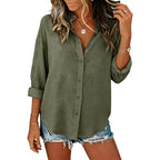 Jekaoyi Womens Button Down Shirts Cotton Casual Long Sleeve Gauze Tops Collared Loose Fit Womens Blouses