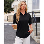 Button Down Shirts for Women Fitted Short Sleeve Dress Shirt Collared Blouses Work Tops Wrinkle Free