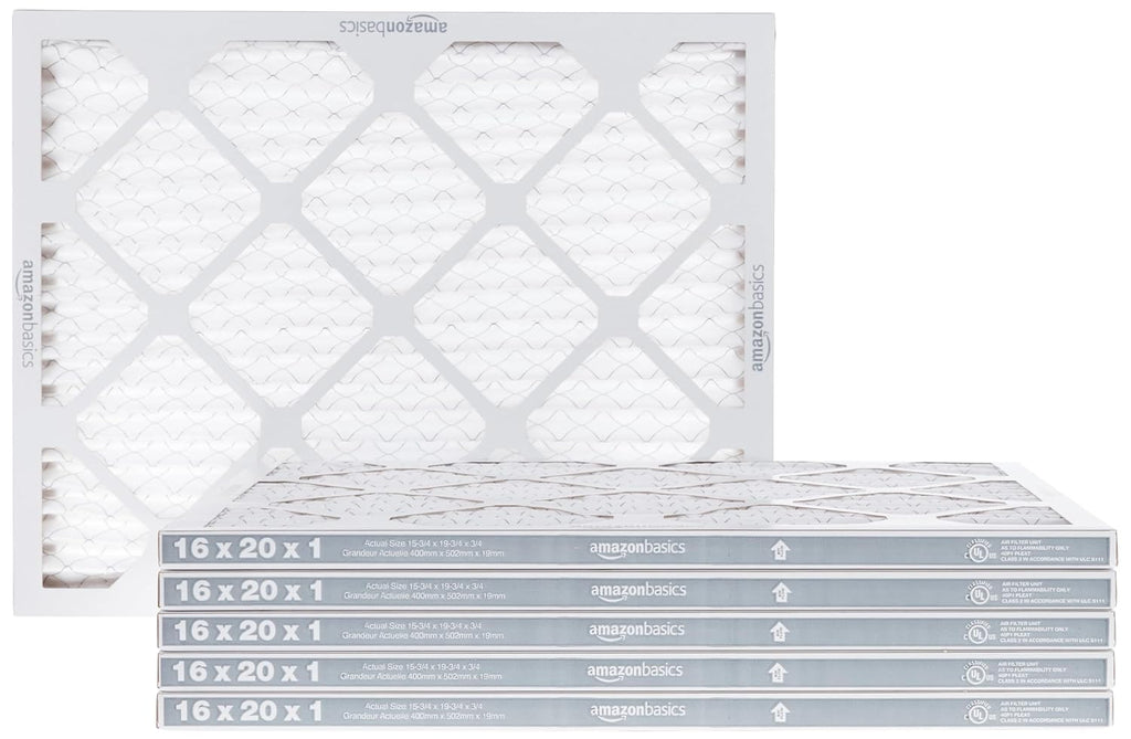 Amazon Basics 16X20X1 Air Filter 6-Pack, Merv 8 Ac Furnace Filters, Allergy Control, Removes Dust, Lint And Pollen, Electrostatic (Actual Size: 15.75" X 19.75" X 0.75")