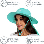 BASSDASH UPF 50+ Mosquito Sun Hat with Hidden Head Net and Neck Flap for Men Women Outdoor Fishing Hiking Camping Turquoise
