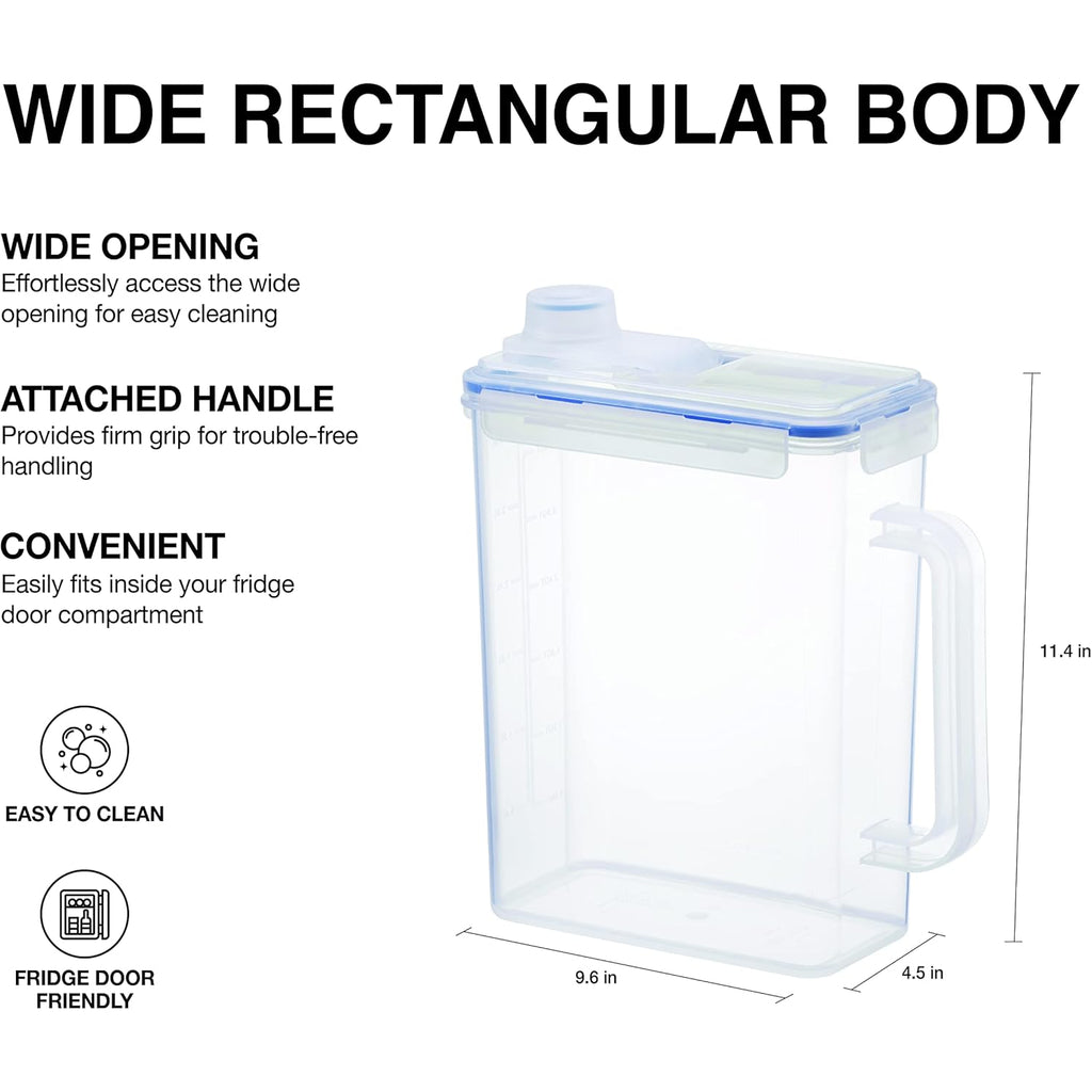 LocknLock Aqua Fridge Door Water Jug | Clear Pitcher | BPA Free Plastic Pitcher with Lid | 1 Gallon Pitcher with Lid for Water, Juice, Tea & More Beverages, Clear