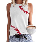 Baseball O-Neck Tank Women Print Baseball Tanks Cute Workout Graphic Casual Summer Sleeveless Vest Top White-02