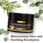 2 Pack Moroccan Black Soap Hammam, Morocco Body Scrub With Exfoliating Glove, Exfoliating Body Cleanser, Argan Oil & Eucalyptus – Deep Cleansing, Softens Skin