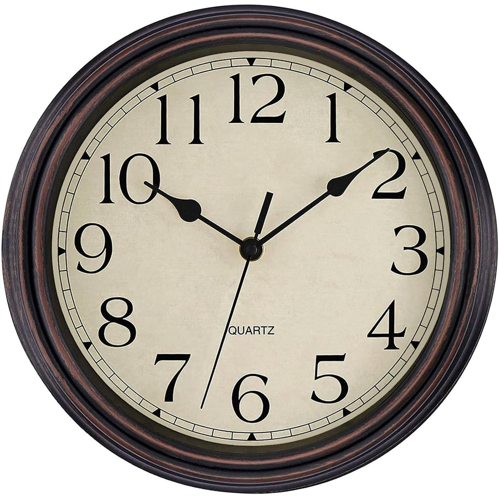 Foxtop Retro Silent Non-Ticking Round Classic Clock Quartz Decorative Battery Operated Wall Clock For Living Room Kitchen Home Office 12 Inch (Bronze)