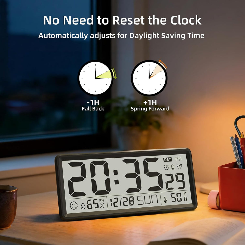 Easyera 15'' Large Digital Atomic Wall Clocks Battery Operated, Auto Dst