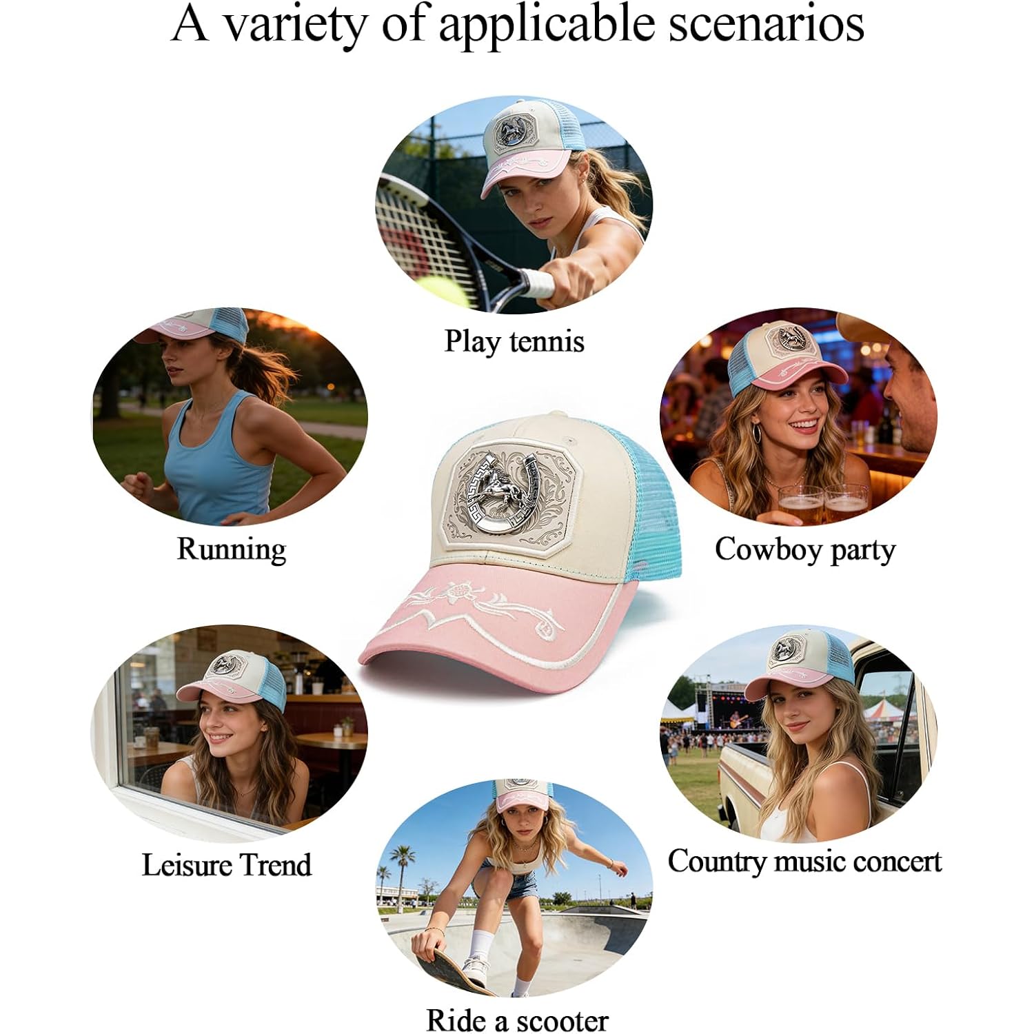 TOPACC Cowboy Trucker Hat for Women Cowgirl Western Country Hat Cute Baseball Cap for Rodeo Outfit B Pink