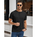 Hovsiyla 5 Pack Men'S Henley Shirt Basic T Shirt, Moisture Wicking Breathable Button Down Short Sleeve