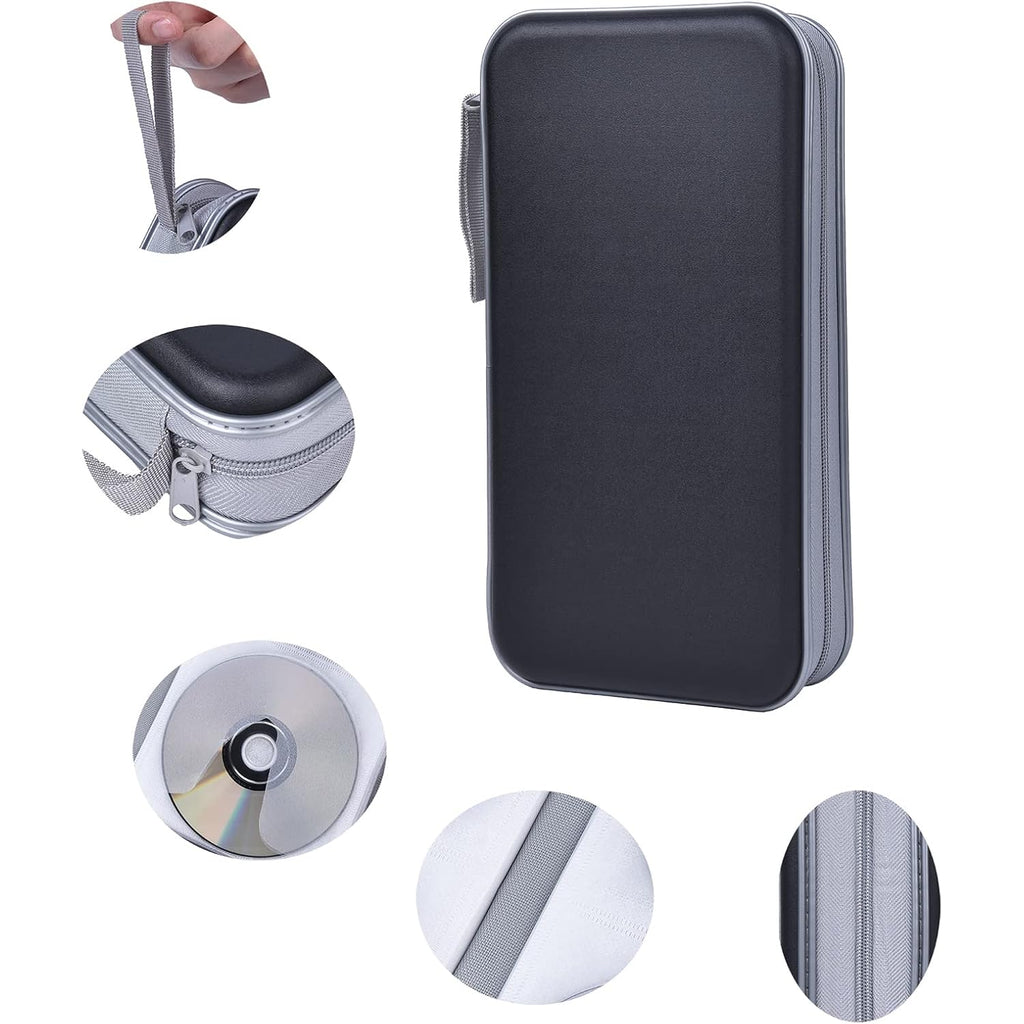 Uentip Cd Case,96 Capacity Hard Plastic Dvd Case Holder For Car Home Travel | Cd Dvd Storage,Zipper Closure,Scratch-Resistant Sleeves,Stay Away Dust And Damp,Storage Music Video Gaming Discs Blu-Ray