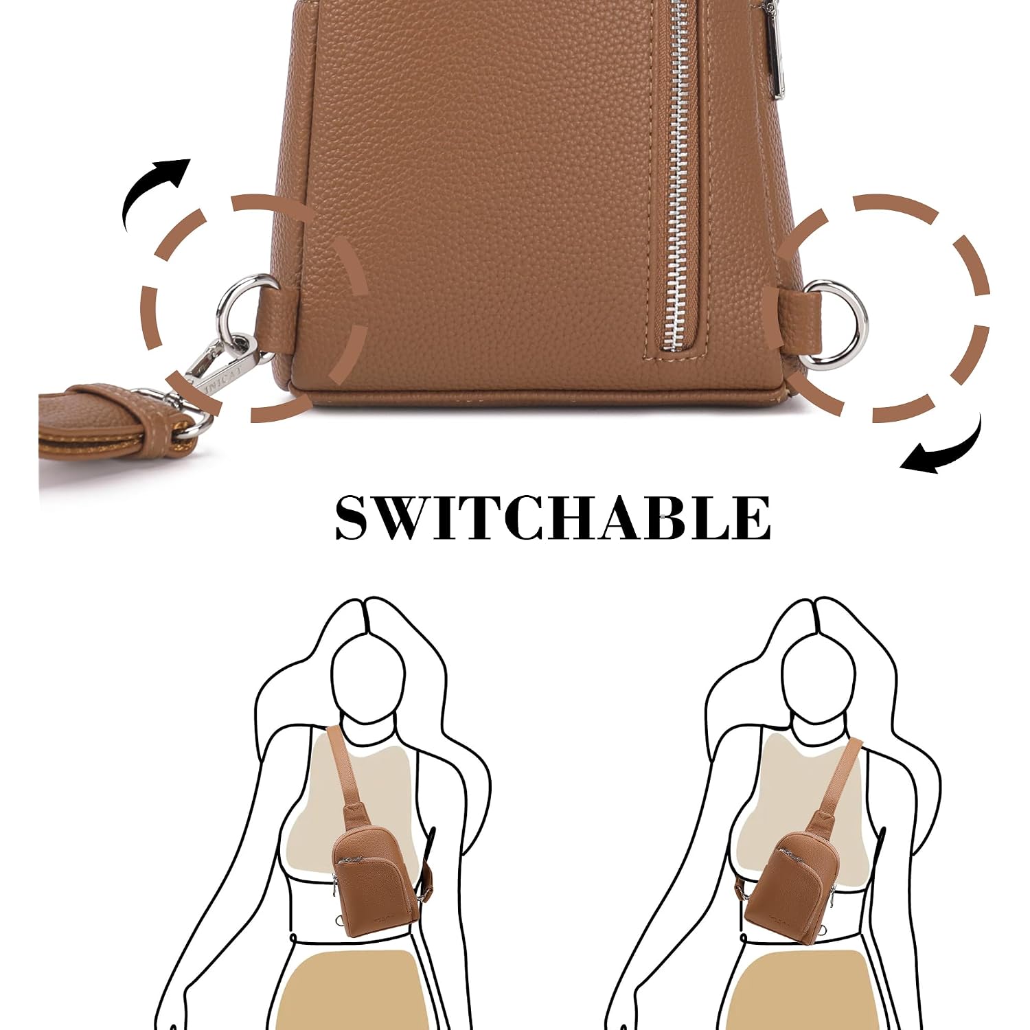 Travel Sling Bag, Anti Theft Crossbody Bag For Women | Rfid Blocking, 8 Card Slots, Back Zippered Pocket, Metal Zippers,Switchable Strap
