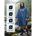 Saphirose Lightweight Waterproof Rain Poncho For Adults With Hood Portable Rainwear For Outdoor