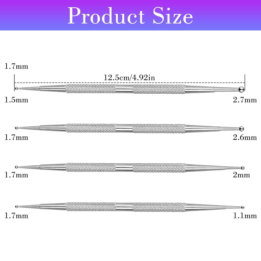 Jeffdad Nail Dotting Tool, 4 Pcs Professional Double-ended Nail Art Tools with Box, Dot Pen Metal Dot pen Nail Polish Paint Pen Dot Diamond Pattern Stainless Steel Dotting Tools Nail art(silver)