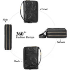 GOIACII Women's Wallet Double Zip Around Credit Card Holder Ladies Wallet Rfid Blocking Wristlet Purse Medium Size Leather Black