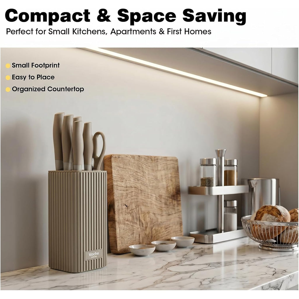 Knife Set, Kitchen Knife Set With Block, 7 Pcs Compact Knife Set, Knife Block Set Space Saving Stainless Steel Kitchen Knives With Scissors For Small Kitchens, Apartment & Everyday Cooking