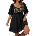 Women'S Plus Size Western Embroidered Floral Boho Dress Country Concert Cowgirl Outfits A Line Flowy Summer Midi Dress