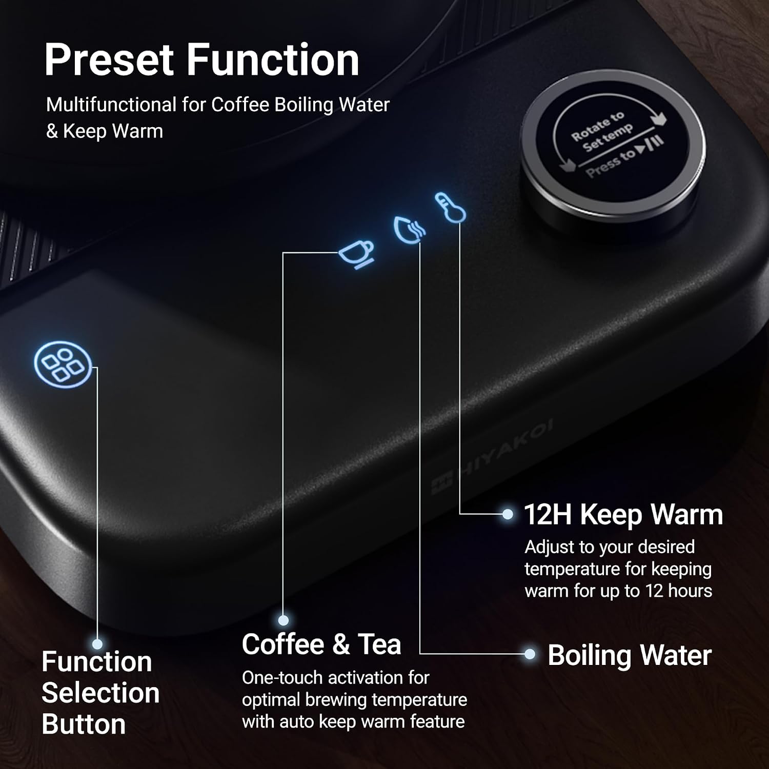 Gooseneck Electric Kettle Hiyakoi With ±1℉ Temperature Control, Pour Over Kettle For Coffee & Tea, 1200W Rapid Heating, Stainless Steel Water Boiler With 12H Keep Warm & Built-In Timer, 0.8L/27Oz