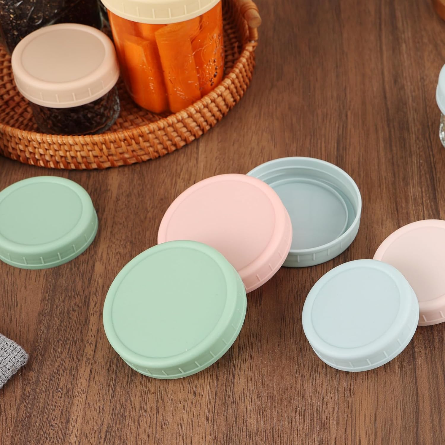 8 Pack Regular Mouth Plastic Mason Jar Lids for Ball, Kerr and More, 70mm Colored Canning Tops with Silicone Rings, Food Grade & Leak-proof