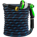 Junredy Garden Hose 50 Ft, Non-Expandable Heavy-Duty Flexible & Lightweight Water Hose With 10-Function Nozzle, No-Kink, Leak-Proof Super Fabric, Solid Fittings For Lawn, Car, Outdoor (Black Blue)