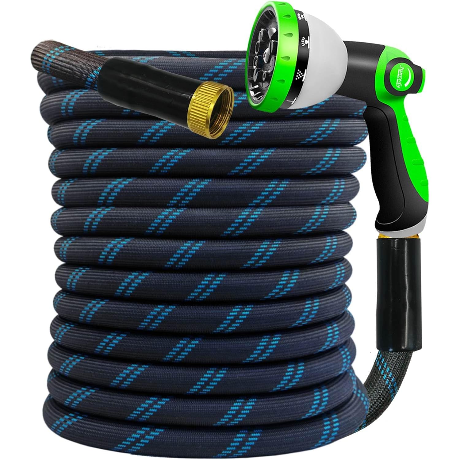 Junredy Garden Hose 50 Ft, Non-Expandable Heavy-Duty Flexible & Lightweight Water Hose With 10-Function Nozzle, No-Kink, Leak-Proof Super Fabric, Solid Fittings For Lawn, Car, Outdoor (Black Blue)