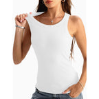 Danysu Racerback Tank Tops With Built In Bra For Women High Neck Ribbed Basics Fitted Long Bra Tanks