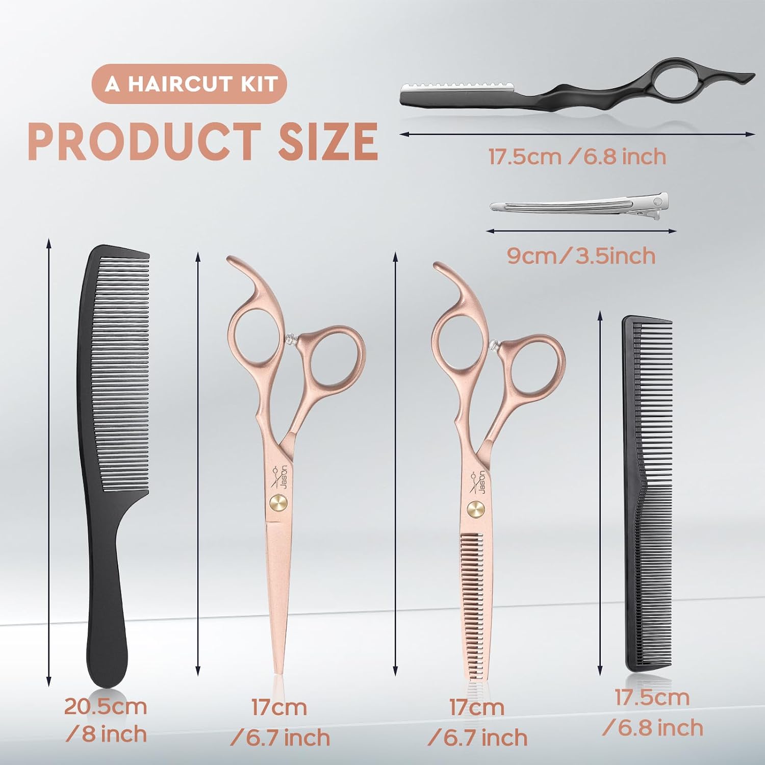 Jason Hair Cutting Scissors Set - 10-Piece Hair Thinning Texturizing Shears Straight For Men, Women & Home Salon Rosegold 6.0"