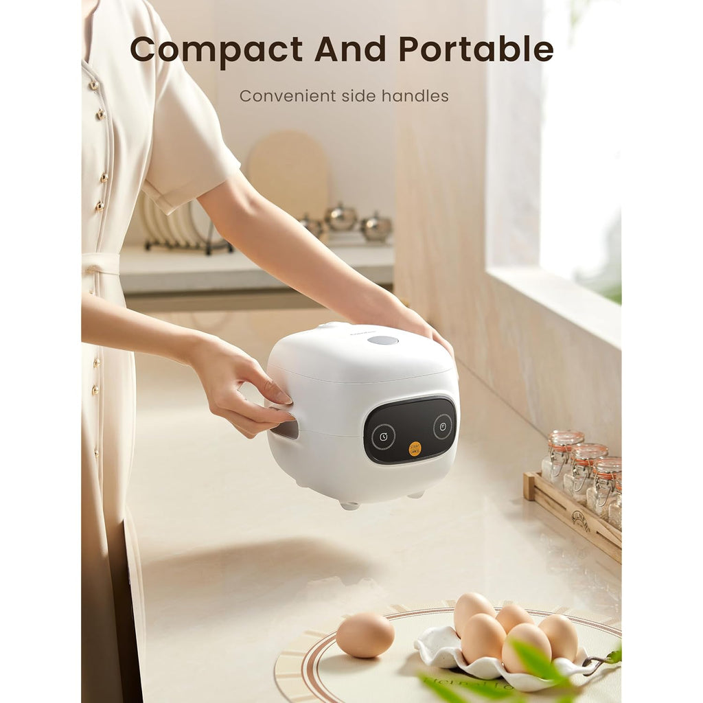 Comfee' Mini Rice Cooker 4 Cups Cooked/2 Cups Uncooked, Portable Non-Stick Rice Maker, 24 Hours Timer Delay, 6 Functions, Fast Cooker, Brown Rice, Oatmeal, White