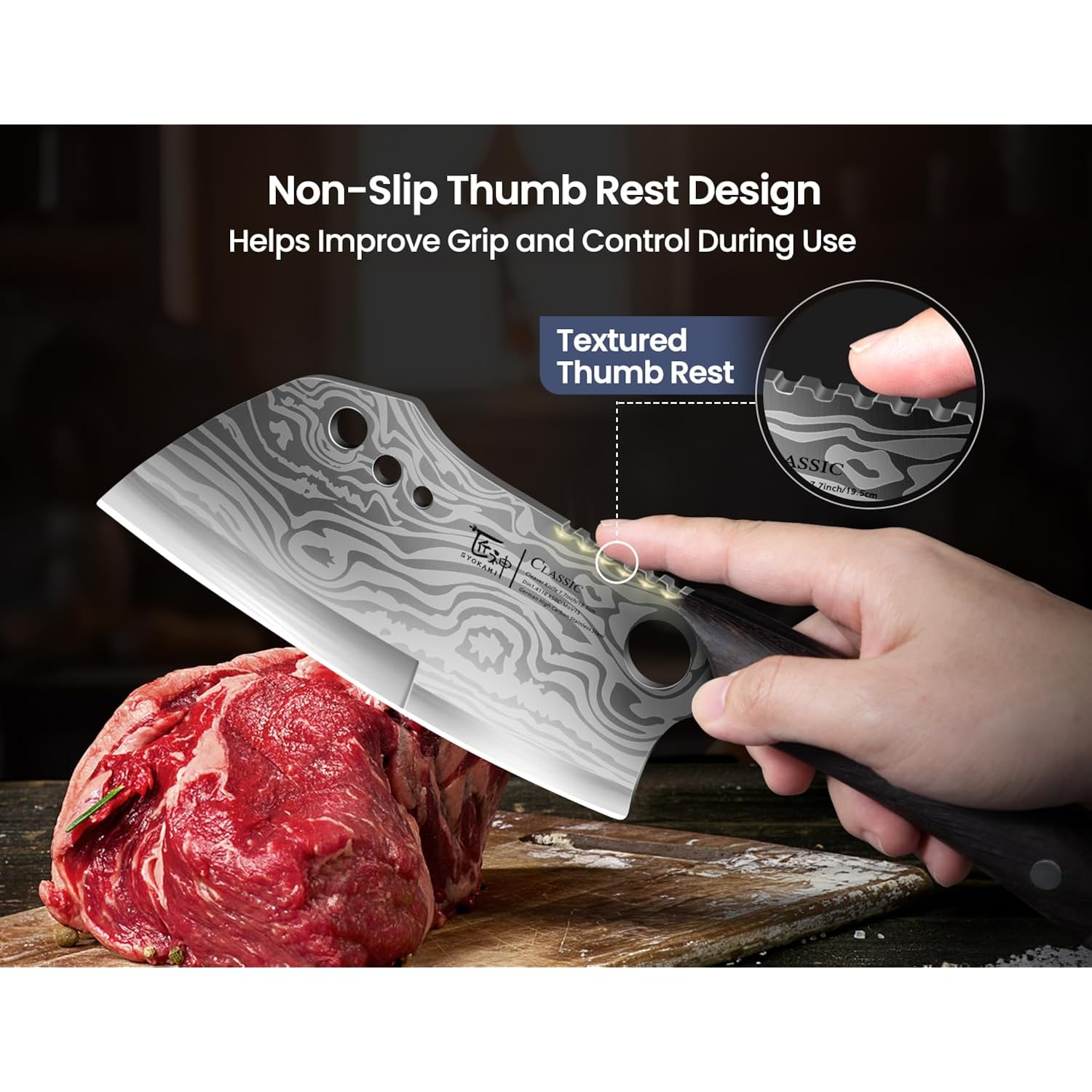 Meat Cleaver Chef Knife With Sheath, 7.7 Inch Butcher Knife With Herb Stripper, Chopping Knife Heavy Duty Bone Cutting, Damascus Pattern Full Tang Wood Handle, Birthday Gift For Men