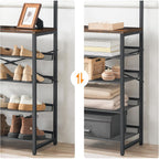 Hoobro Hall Tree With Bench, Entryway Coat Rack With Shoe Rack, Shoe And Coat Rack, 5 Tier Shoe Storage Organizer With Oxford Fabric Side Pockets, Adjustable Mesh Shelves, Rustic Brown Bf75Mt01