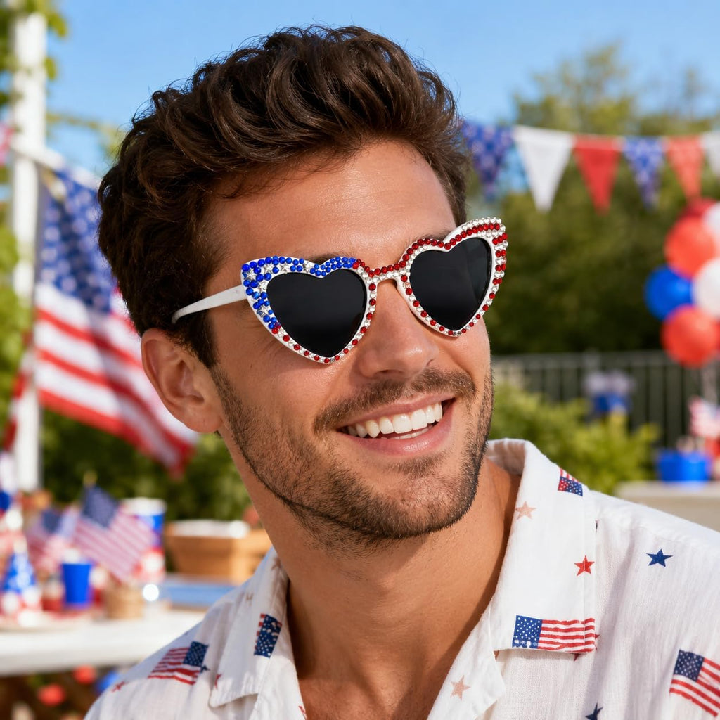 SVKN 4th of July Sunglasses, Patriotic Red White Blue Beads Glasses for Independence Day Decorations & Accessories Flag
